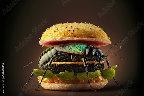 gourmet insect hamburger restaurant plate illustration generative ai © Andrea Izzotti