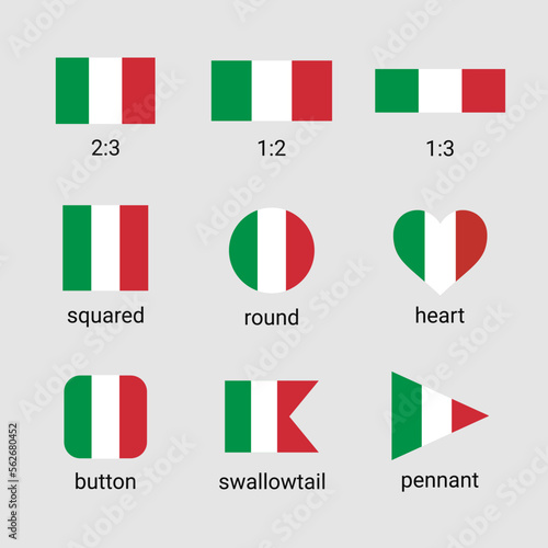 Free Download Vector collection of Italian flags in different shapes and ratio. Italy flag high quality set - GFXLoad