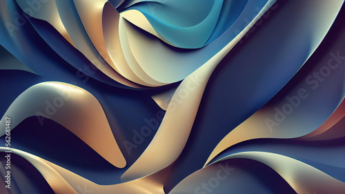 Wallpaper Mural Abstract wavy blue and cream wallpaper. Waves background with curvy details. 3D rendering background with bluish colors for graphic design, banner, illustration Torontodigital.ca