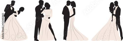 bride and groom in white dress set silhouette