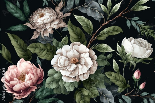 Seamless floral pattern with flowers, ai generated © dasom