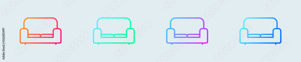 Couch line icon in gradient colors. Sofa signs vector illustration. Couch line icon in gradient colors. Sofa signs vector illustration.