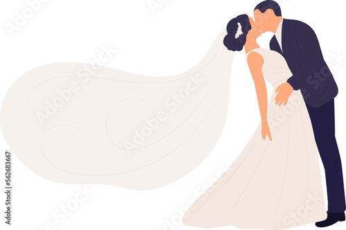 bride and groom in flat style