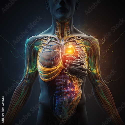 human body heart anatomy silhouette heart born modern innovative technology 2d illustration abstract background by Generative AI