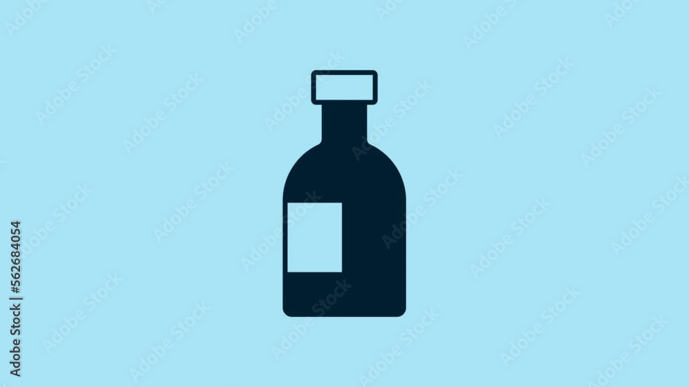Blue Glass bottle of vodka icon isolated on blue background. 4K Video motion graphic animation Blue Glass bottle of vodka icon isolated on blue background. 4K Video motion graphic animation