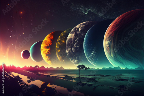 Colorful planets in space, background/wallpaper/desktop, generative ai © PostReality Media