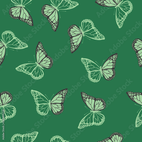 Seamless pattern with funny colorful Butterflies  flowers. Color flat vector illustration for invitation  poster  card  textile  fabric. Butterfly graphic design print. Trendy animal motif wallpaper