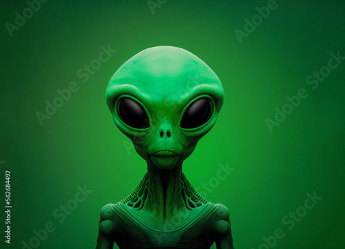 Alien on a green background. Generative AI.