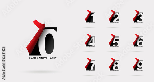 10th anniversary set 11 12 13 14 15 16 17 18 19 vector template. Design for birthday celebration, greeting card and invitation card. photo