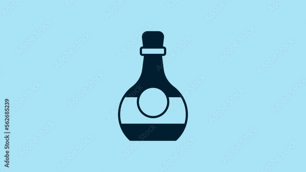 Blue Bottle of cognac or brandy icon isolated on blue background. 4K Video motion graphic animation Blue Bottle of cognac or brandy icon isolated on blue background. 4K Video motion graphic animation