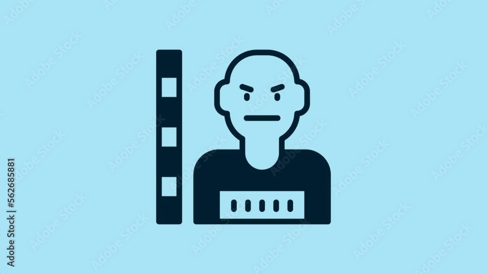 Blue Suspect criminal icon isolated on blue background. The criminal in prison, suspected near the board. 4K Video motion graphic animation Blue Suspect criminal icon isolated on blue background. The criminal in prison, suspected near the board. 4K Video motion graphic animation