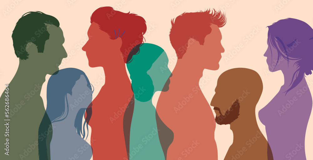 Diversity in multi-ethnic and multiracial people. Crowd of men women and girl of diverse culture. Flat vector illustration
