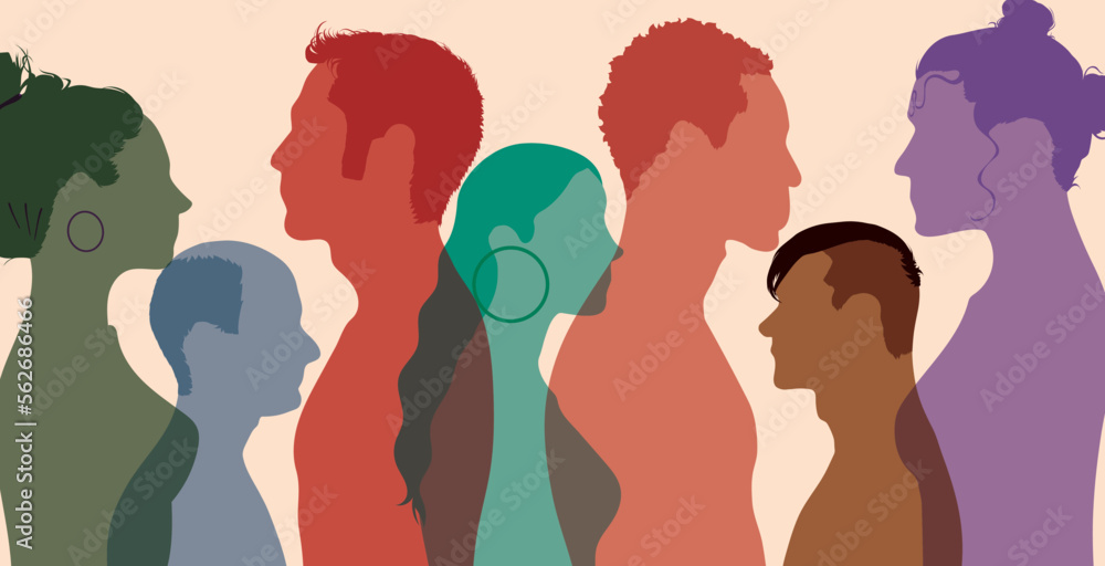 Diversity in multi-ethnic and multiracial people. Crowd of men women and girl of diverse culture. Flat vector illustration