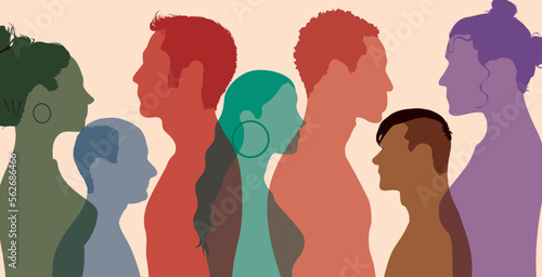 Diversity in multi-ethnic and multiracial people. Crowd of men women and girl of diverse culture. Flat vector illustration