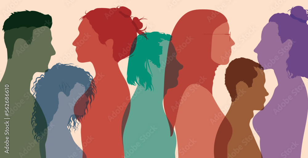 Group of diversity people. Multicultural multi-ethnic men women and girls. Flat vector illustration