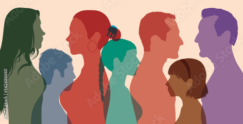 People of different ages. Diversity between people and people talking. Flat vector illustration