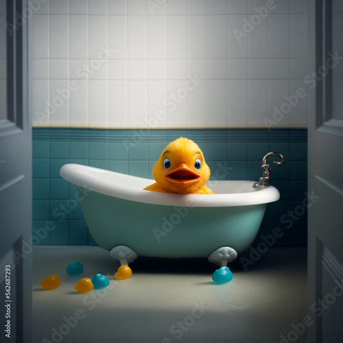 Bath duck in a bathtub. Generative AI.