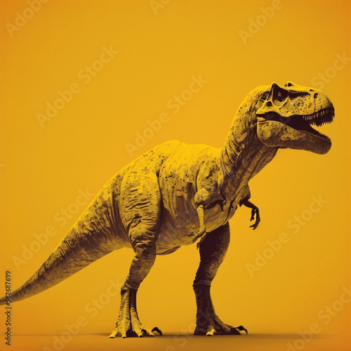 Tyrannosaurus rex in yellow background. Generative AI.