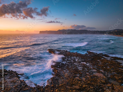 Dawn at the seaside and rock platform