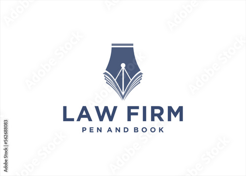 law firm logo design justice with abstract book and pen symbol