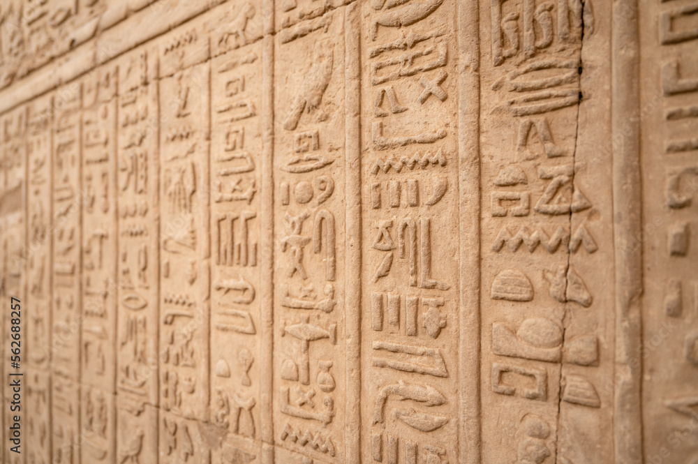 Hieroglyphics of a wall at the temple Kom Ombo from Egypt