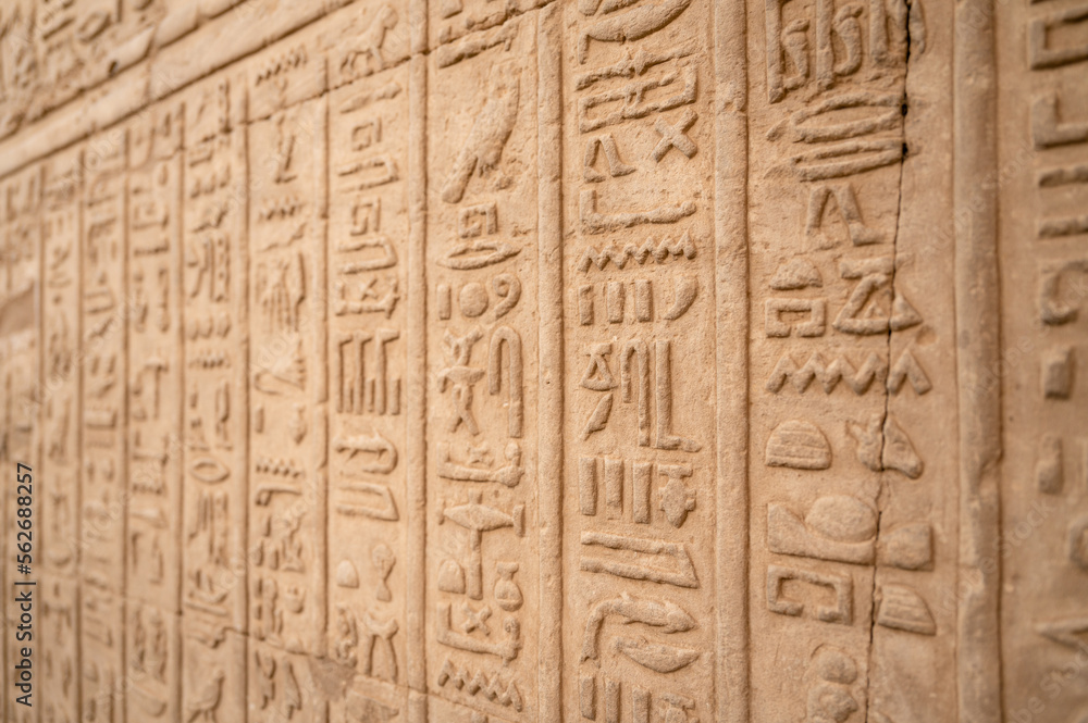 Hieroglyphics of a wall at the temple Kom Ombo from Egypt Hieroglyphics of a wall at the temple Kom Ombo from Egypt