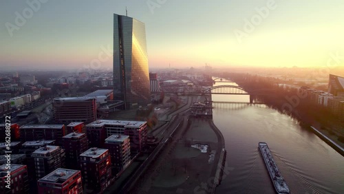 Frankfurt am Main at a frost morning in winter aerial 