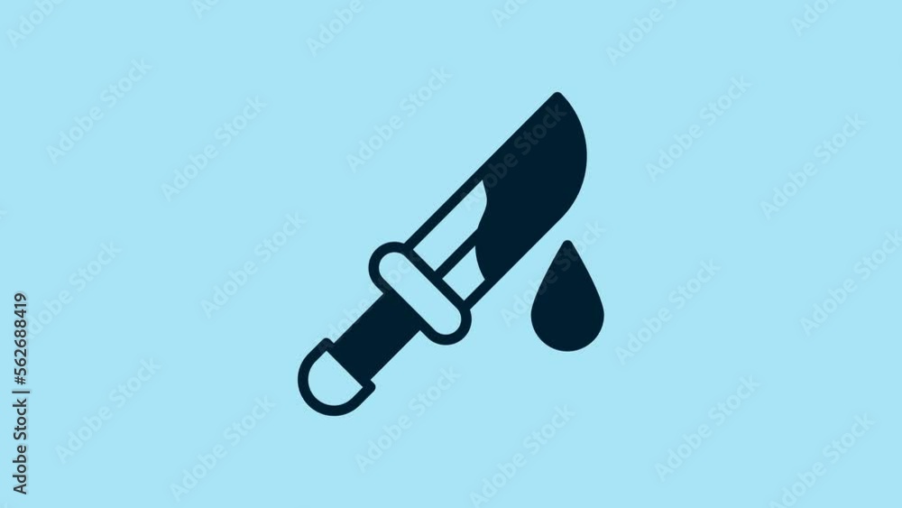Blue Bloody knife icon isolated on blue background. 4K Video motion graphic animation Blue Bloody knife icon isolated on blue background. 4K Video motion graphic animation