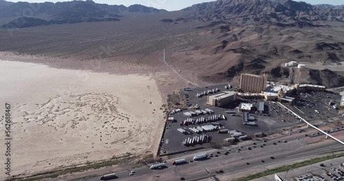 Nevada and California Border. Primm Valley Resort and Casino in Nevada. Highway in Background. Desert and Shopping Mall In Background photo