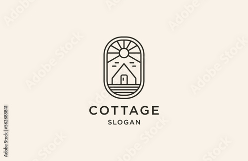 Minimal Emblem Cottage Cabins Logo Line Art