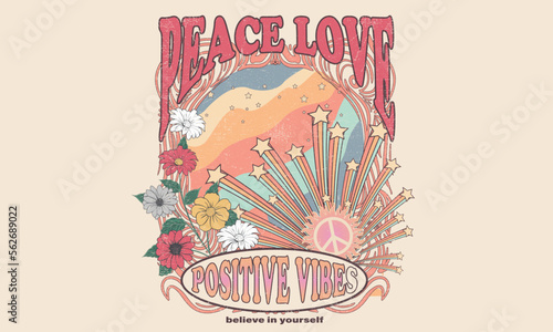 Flower and butterfly artwork design. Peace love party. Positive vibes.