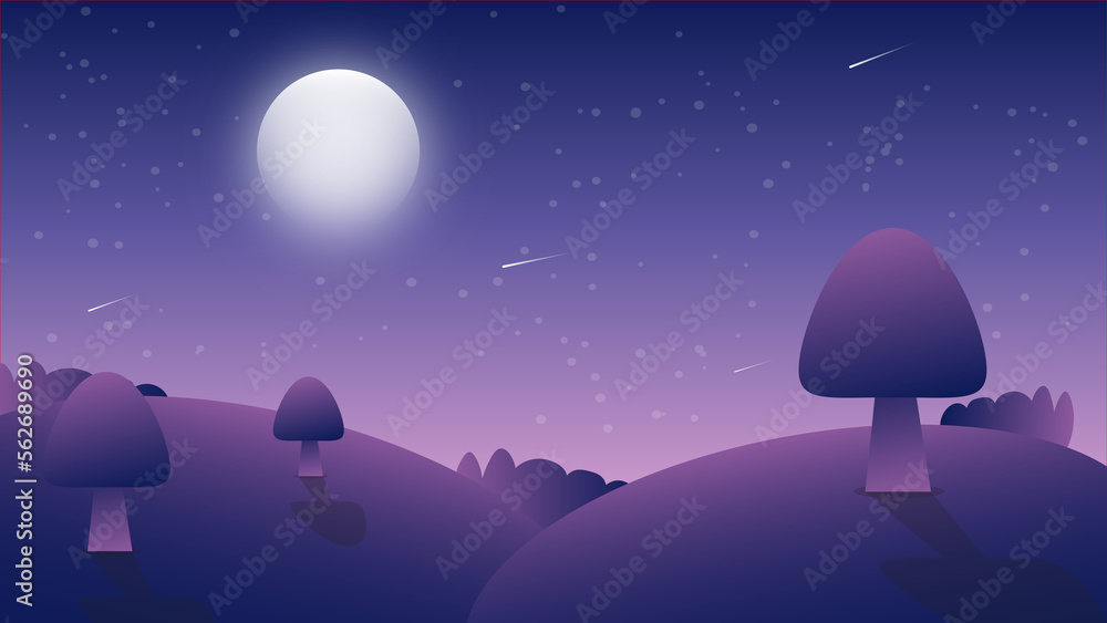 Dark night landscape with hills and stars Dark night landscape with hills and stars