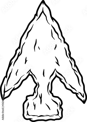 Illustration of stone arrowhead. Design element for poster, card, banner, logo, emblem. Vector illustration