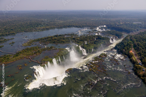 Aerial view of thhe incredibly beautiful Iguazu Falls on the border between Brazil and Argentina.