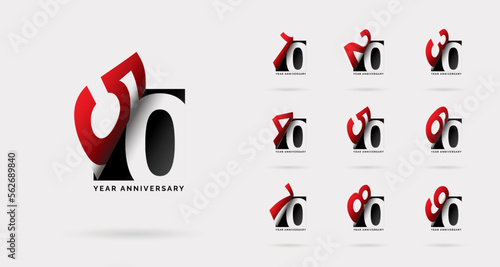 50th anniversary set 10 20 30 40 50 60 70 80 90 vector template. Design for birthday celebration, greeting card and invitation card.