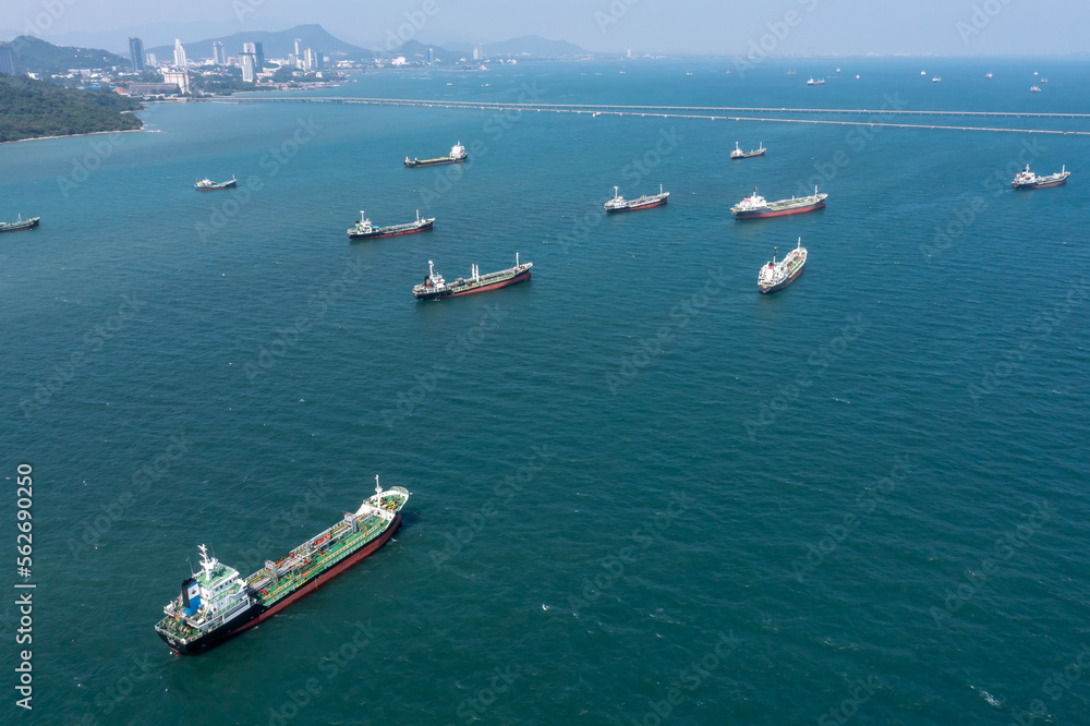 Aerial top view of Oil, Chemical LPG tanker ship Oversea transportation