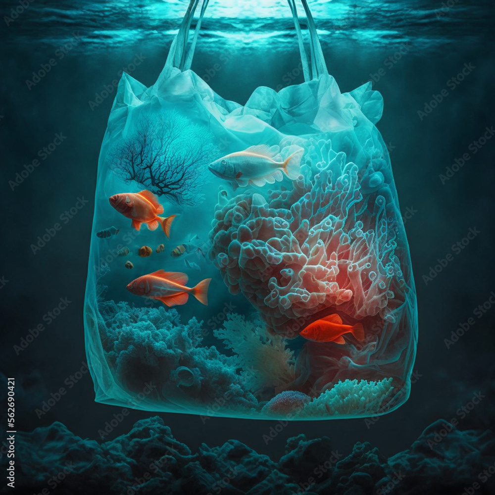 No Plastic bag, reduce using plastic bag, fish, coral under the sea
