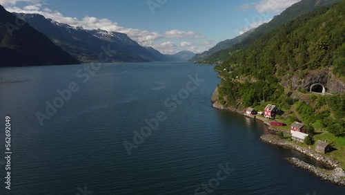 Fjord with red little houses