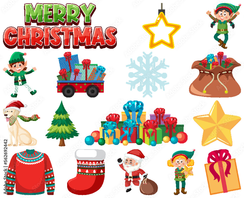 Naklejka premium Christmas characters and elements set