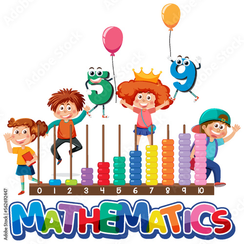 Children cartoon character with math and number theme