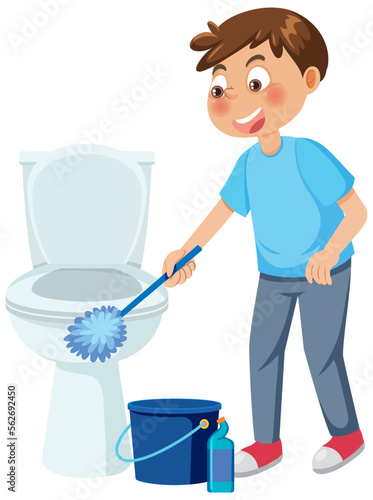 Cartoon character of kid cleaning