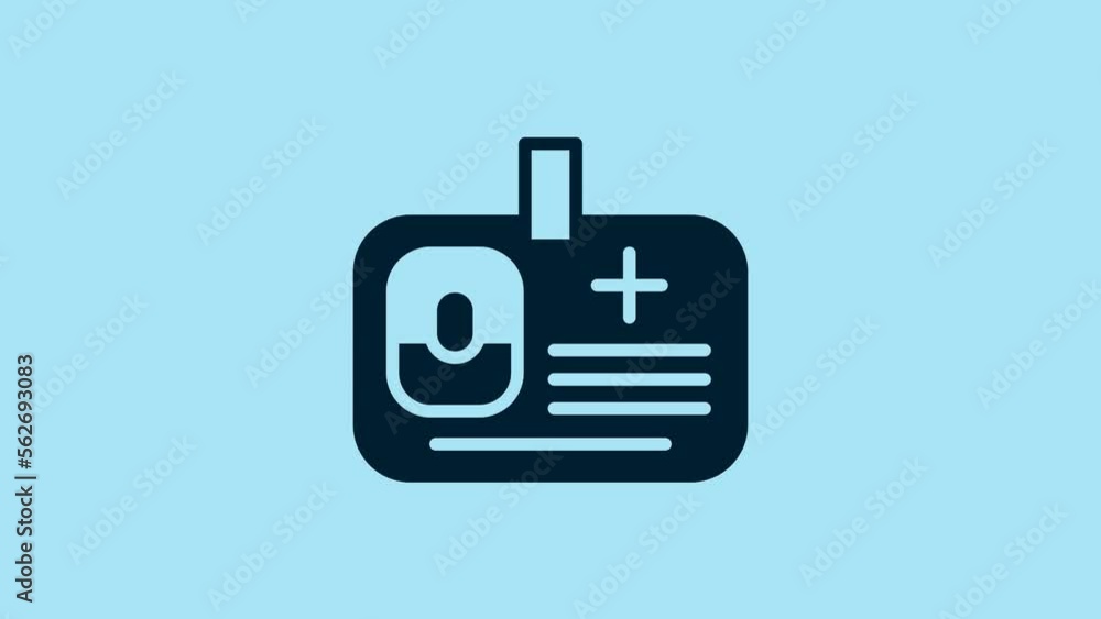 Blue Identification badge icon isolated on blue background. It can be used for presentation, identity of the company, advertising. 4K Video motion graphic animation Blue Identification badge icon isolated on blue background. It can be used for presentation, identity of the company, advertising. 4K Video motion graphic animation