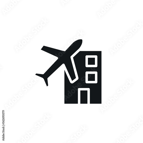 Booking hotels and airplanes simple glyph icon. Vector solid isolated black illustration.