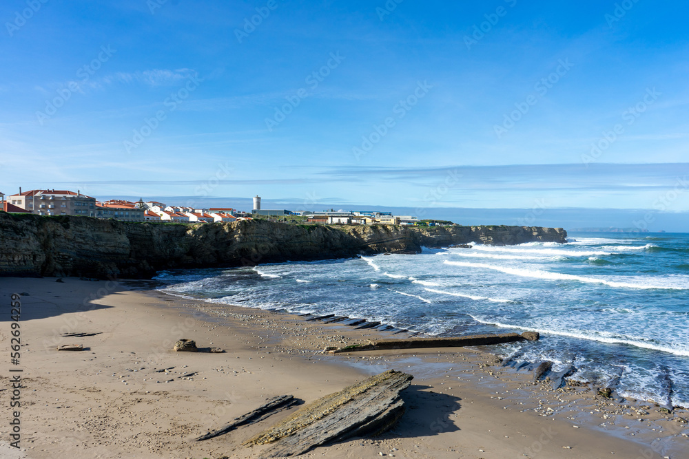 Coast, slope, cliffs and beach to Peniche, Portugal.