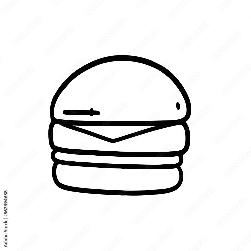 Vector Illustration of Hand drawn Burger Outline for Coloring Vector Illustration of Hand drawn Burger Outline for Coloring
