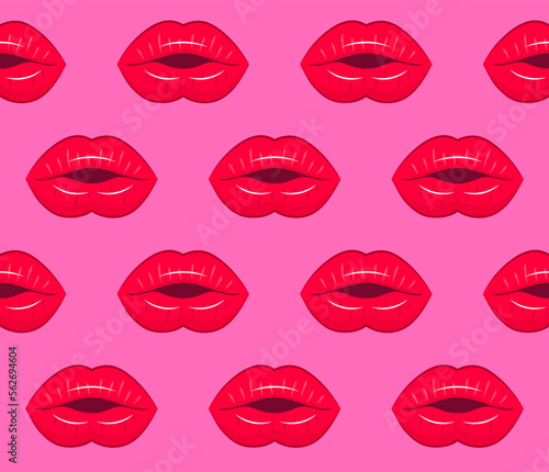 Pattern from lips vector illustration. Red lips on a pink background.