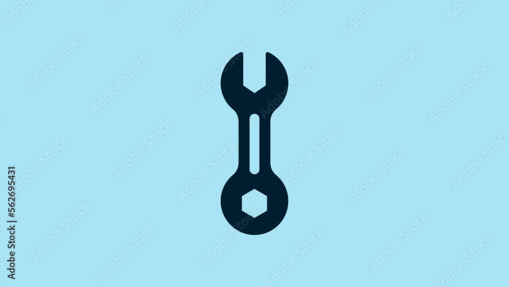 Blue Wrench spanner icon isolated on blue background. 4K Video motion graphic animation Blue Wrench spanner icon isolated on blue background. 4K Video motion graphic animation