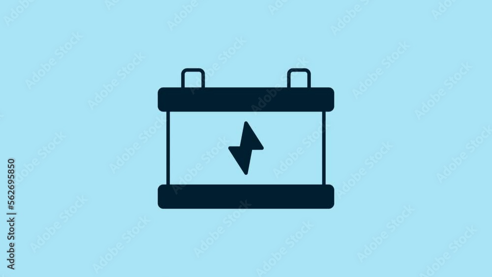 Blue Car battery icon isolated on blue background. Accumulator battery energy power and electricity accumulator battery. 4K Video motion graphic animation Blue Car battery icon isolated on blue background. Accumulator battery energy power and electricity accumulator battery. 4K Video motion graphic animation