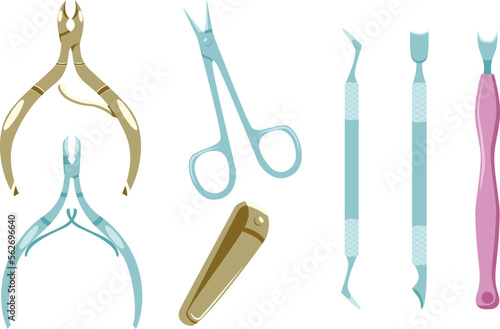 Set of manicure cutting tools isolated on white background