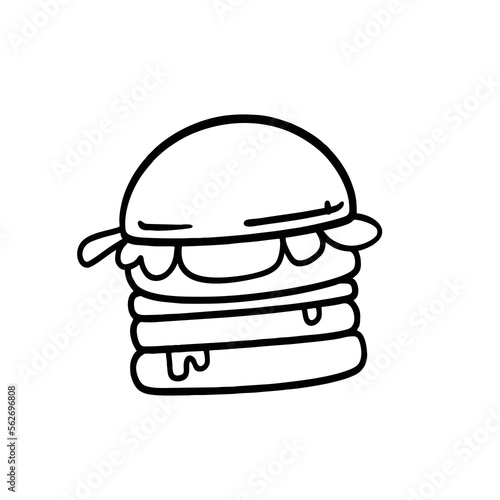 Vector Illustration of Hand drawn Burger Outline for Coloring
